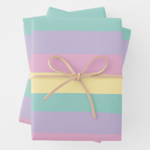 Uneven Stripes-Pastel Pink, Yellow, Purple & Green Wrapping Paper Sheet