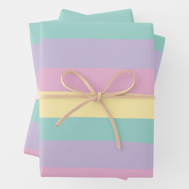 Uneven Stripes-Pastel Pink, Yellow, Purple & Green Wrapping Paper Sheet (In situ)