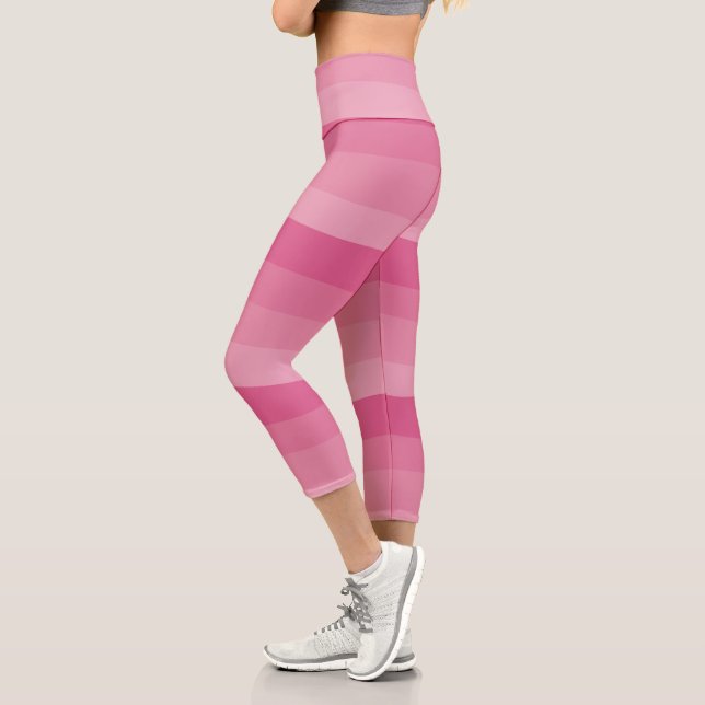 Uneven Stripes - Pink Capri Leggings (Left)
