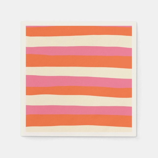Uneven Stripes - Pink, Orange and Cream Napkin (Front)