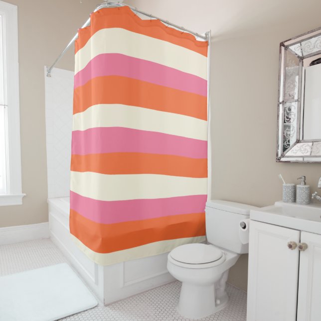 Uneven Stripes - Pink, Orange and Cream Shower Curtain (In Situ)