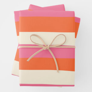 Uneven Stripes - Pink, Orange and Cream Wrapping Paper Sheet
