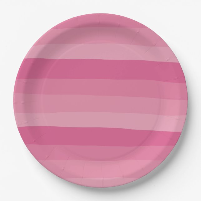 Uneven Stripes - Pink Paper Plate (Front)