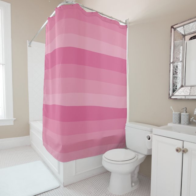 Uneven Stripes - Pink Shower Curtain (In Situ)