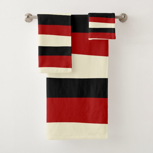 Uneven Stripes - Red and Cream Bath Towel Set (Insitu)