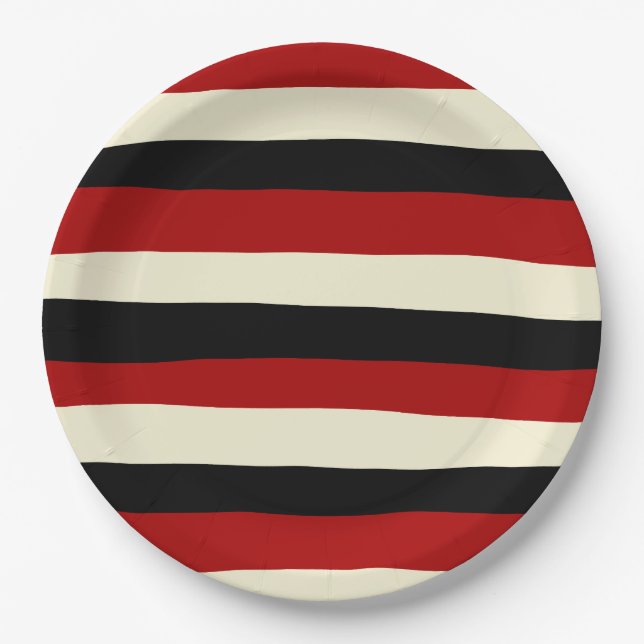 Uneven Stripes - Red and Cream Paper Plate (Front)
