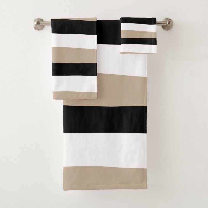 Uneven Stripes Taupe, Black and White Bath Towel Set Zazzle.co.uk