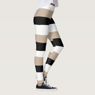 Uneven Stripes - Taupe, Black and White Leggings