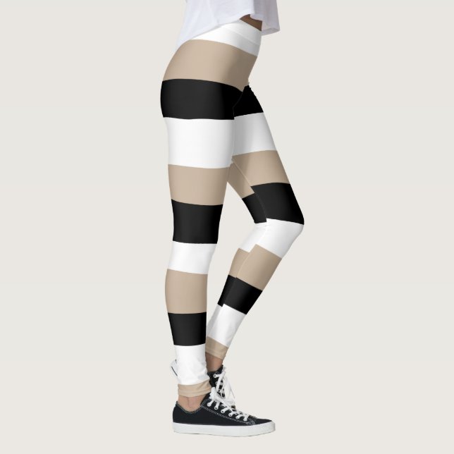 Uneven Stripes - Taupe, Black and White Leggings (Right)