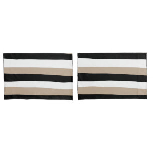 Uneven Stripes - Taupe, Black and White Pillowcase