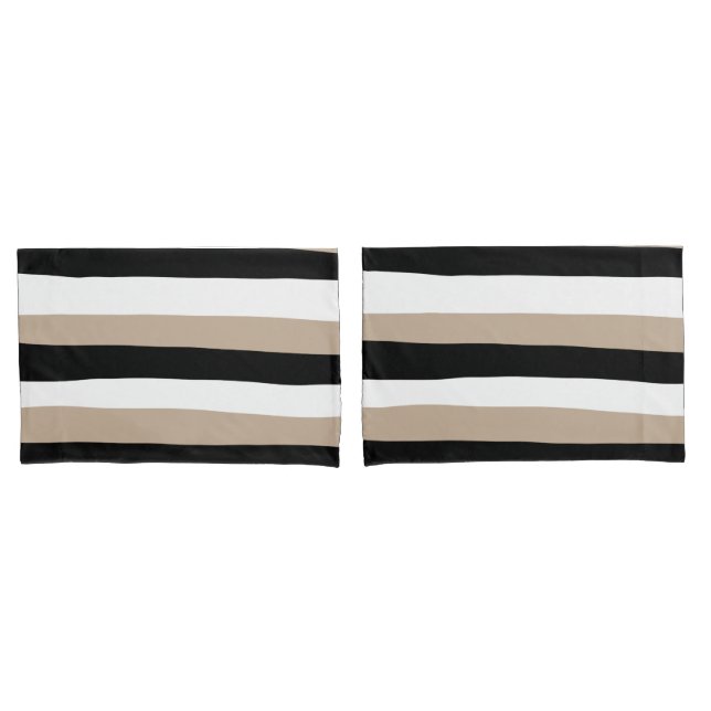 Uneven Stripes - Taupe, Black and White Pillowcase (Front-Set)