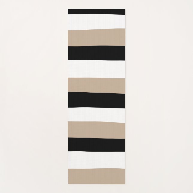 Uneven Stripes - Taupe, Black and White Yoga Mat (Front)