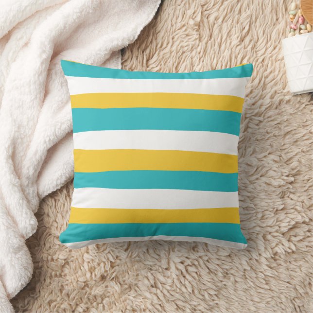 Uneven Stripes - Turquoise and Yellow Cushion (Blanket)