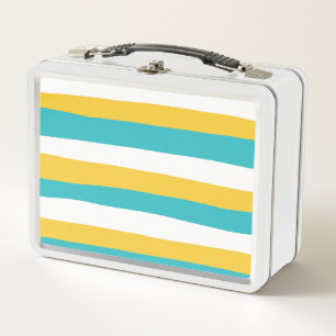 Uneven Stripes - Turquoise and Yellow Metal Lunch Box