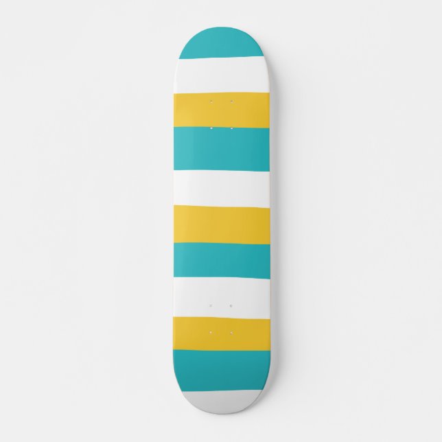 Uneven Stripes - Turquoise and Yellow Skateboard (Front)