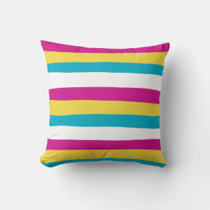 Uneven Stripes - Turquoise, Yellow, Pink and White Cushion