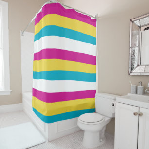 Uneven Stripes - Turquoise, Yellow, Pink and White Shower Curtain