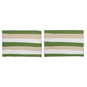 Uneven Stripes - White, Sand and Palm Green Pillowcase