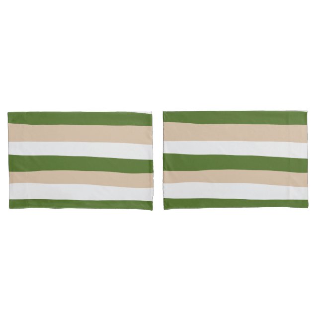 Uneven Stripes - White, Sand and Palm Green Pillowcase (Front-Set)
