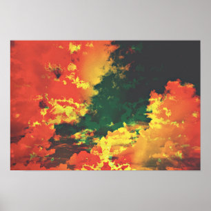 Unexpected clouds in red yellow green colors poster