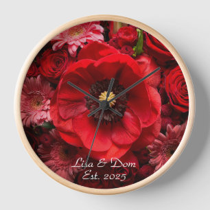 Unexpected Red Floral Personalised Clock