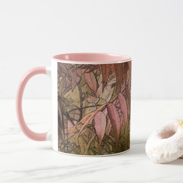 Unexplored Territory - Foliage in Pink & Brown Mug (With Donut)