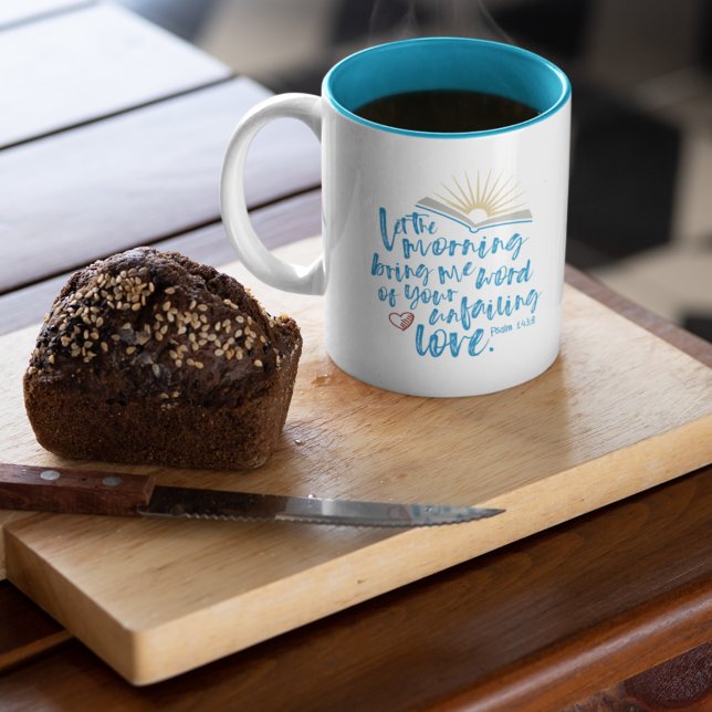 UNFAILING LOVE Psalm Bible Scripture Light Blue Two-Tone Coffee Mug (Creator Uploaded)