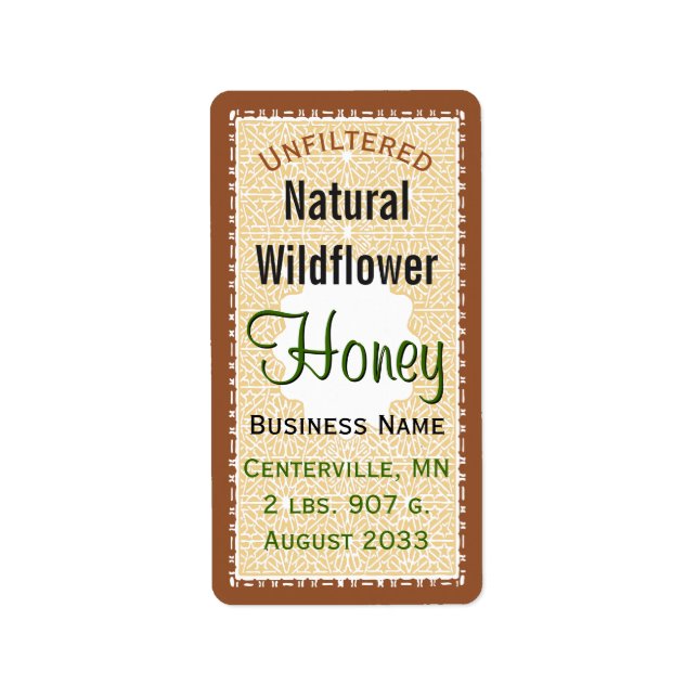Unfiltered Natural WIldflower Honey Jar Label (Front)