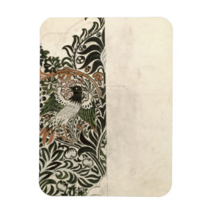 Unfinished 'Bird and Vine' wood block design for w Magnet