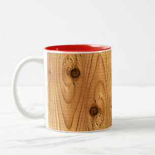 Unfinished Pine Wood Grain Two-Tone Coffee Mug