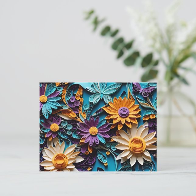 Unfold Happiness-Quilled Colourful Floral Paper Ar Postcard (Standing Front)