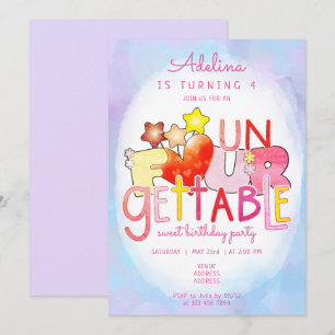 Unforgettable Sweet Heart Girl 4th Birthday Party  Invitation