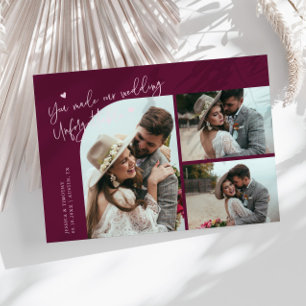 Unforgettable Wedding Cranberry Multi Photo Thank You Card