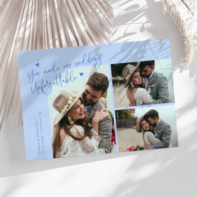 Unforgettable Wedding Icy Blue Multi Photo Thank You Card (Creator Uploaded)