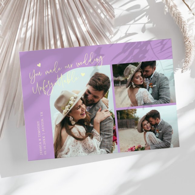 Unforgettable Wedding Lemon Wisteria Multi Photo Thank You Card (Creator Uploaded)