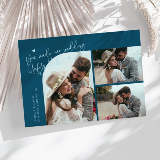Unforgettable Wedding Teal Multi Photo Thank You Card (Creator Uploaded)