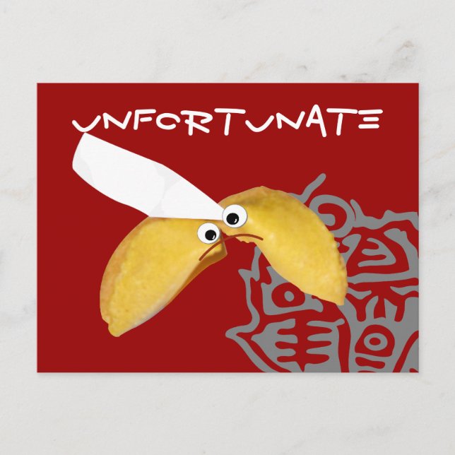 'unfortunate' fortune cookie humourous parody postcard (Front)
