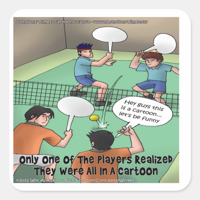 Unfunny Tennis Cartoon Funny Tees Cards Gifts Etc Square Sticker (Front)