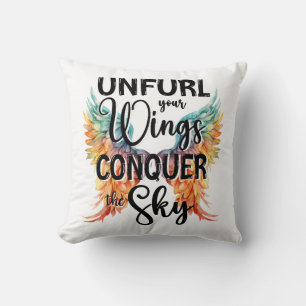Unfurl your Wings Conquer the Sky Empowering Wings Cushion