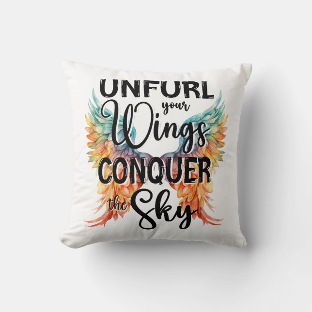 Unfurl your Wings Conquer the Sky Empowering Wings Cushion (Front)