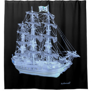 UNFURLED PIRATE SHIP SHOWER CURTAIN