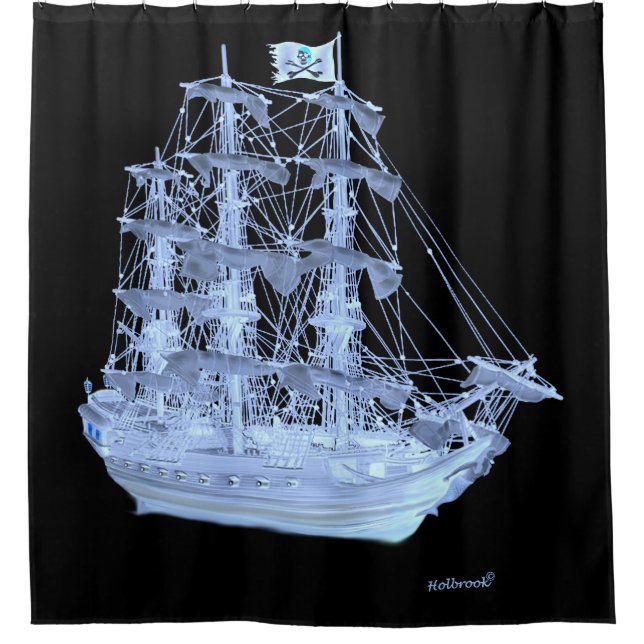 UNFURLED PIRATE SHIP SHOWER CURTAIN (Front)