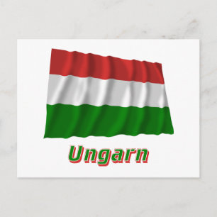 Ungarn Fliegende Flagge mit Namen Postcard