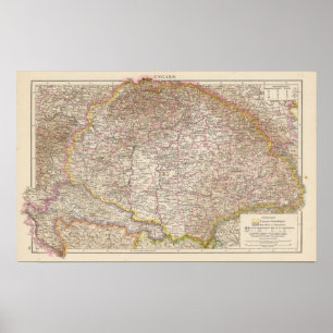 Ungarn, Hungary Atlas Map Poster