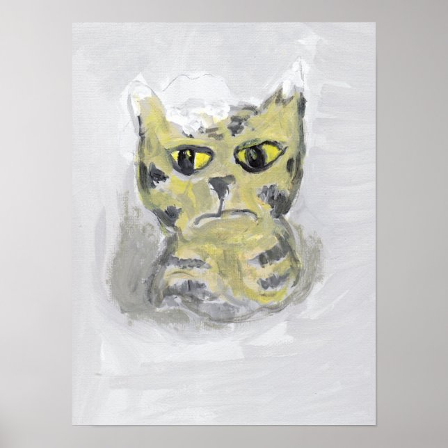 Unhappy Cat in Snow Folk Art Poster (Front)
