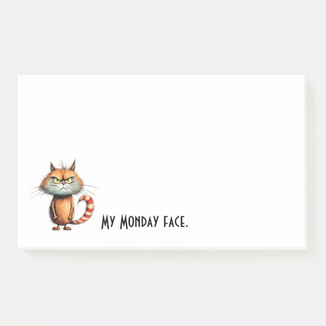 Unhappy Orange Cartoon Cat My Monday Face Post-it Notes (Front)