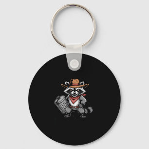 Unhinged And Feral Raccoon Cowboy Can Trash Panda Key Ring
