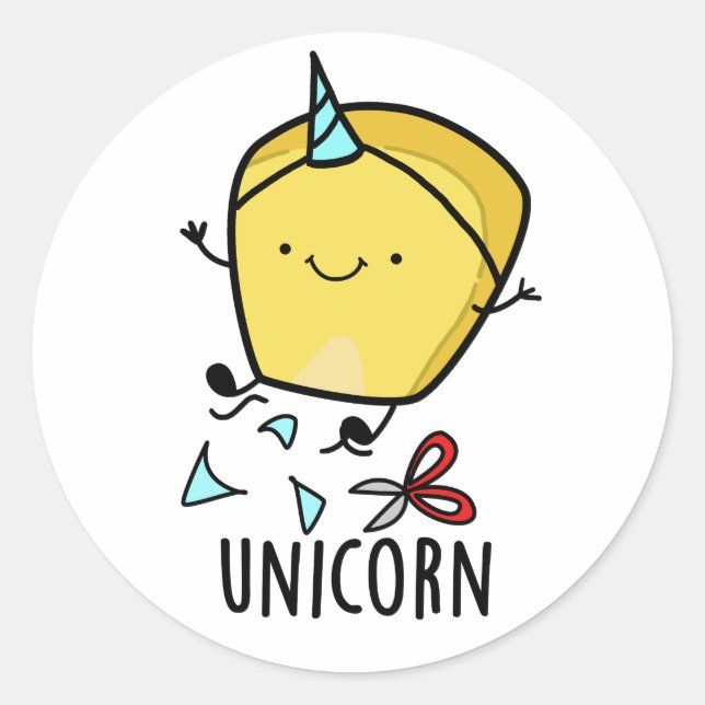 Uni-corn Funny Corn Pun  Classic Round Sticker (Front)