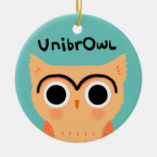 UnibrOwl Unibrow Owl Funny Cute Eyebrows Owl Ceramic Tree Decoration