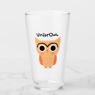UnibrOwl Unibrow Owl   Funny Cute Eyebrows Owl Glass